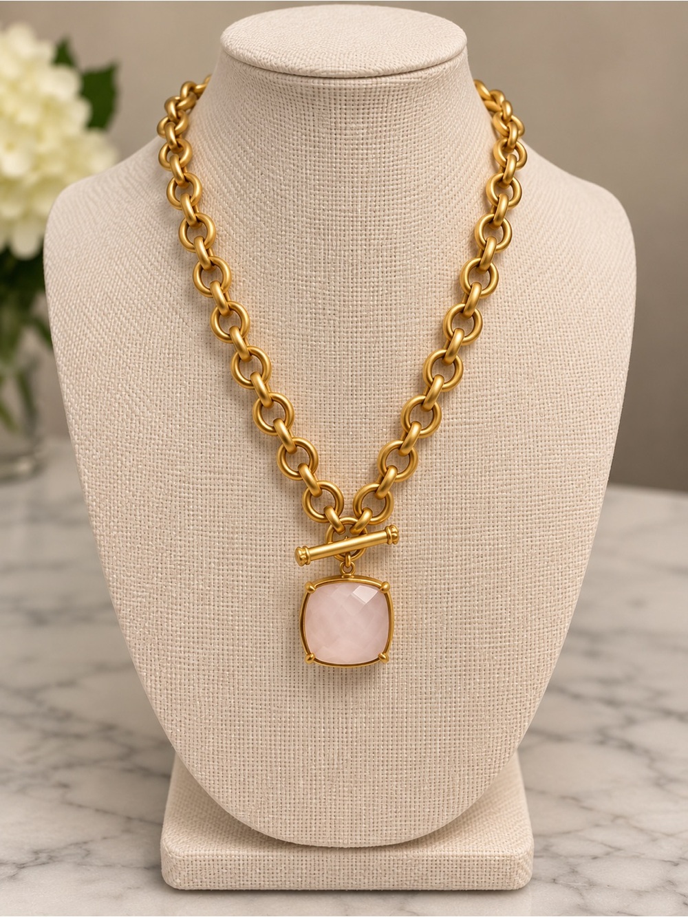 Gold Chain Necklace with White Pendant